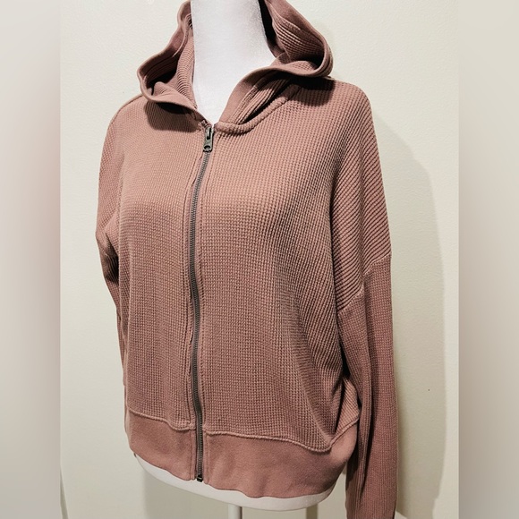 Abercrombie fitch hoodie Waffle Knit Zipper Crop Summer Beach Cover Women’s L - Picture 2 of 5